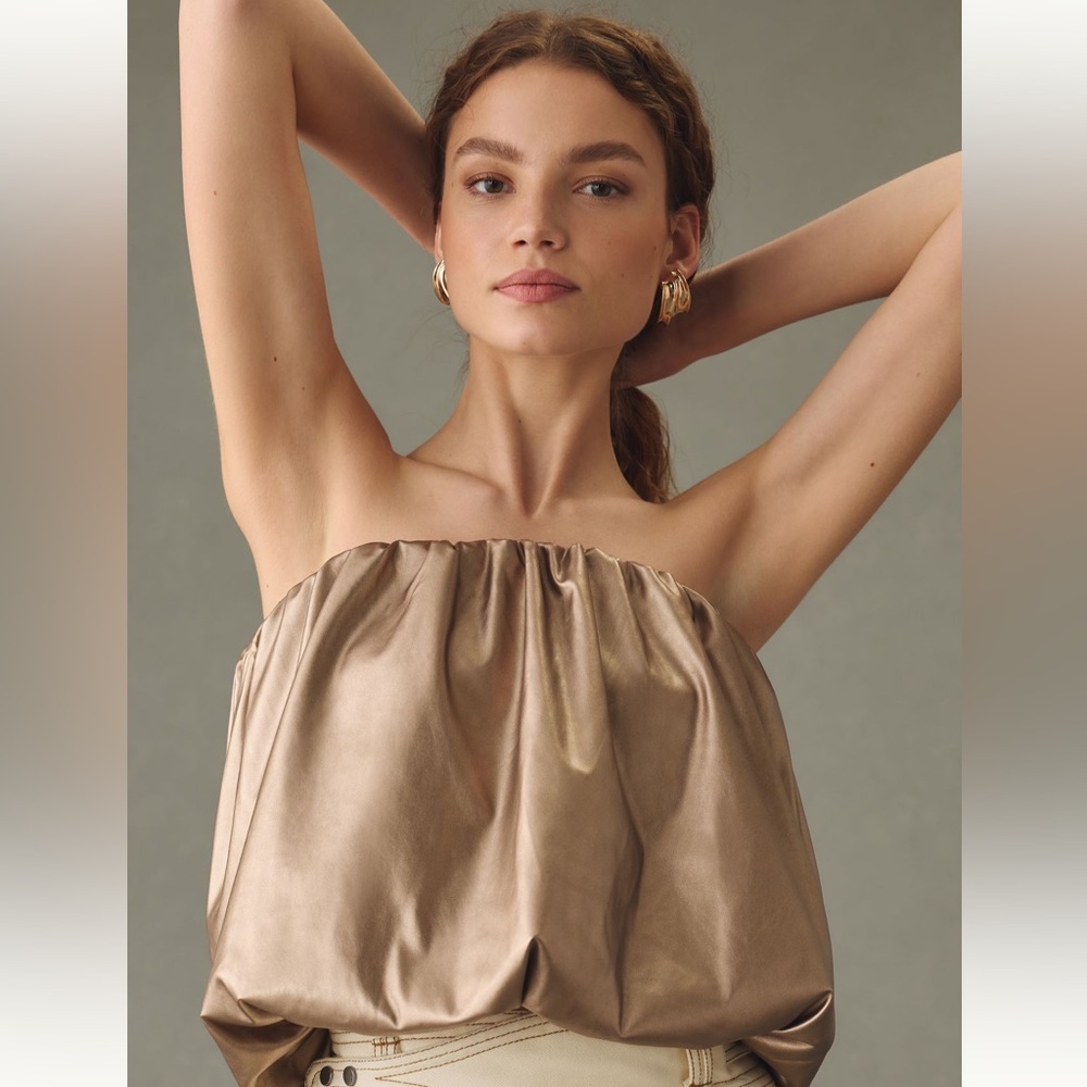 NWT Anthropologie 4SI3NNA Faux Leather Strapless Bubble Tank Size XL Party
